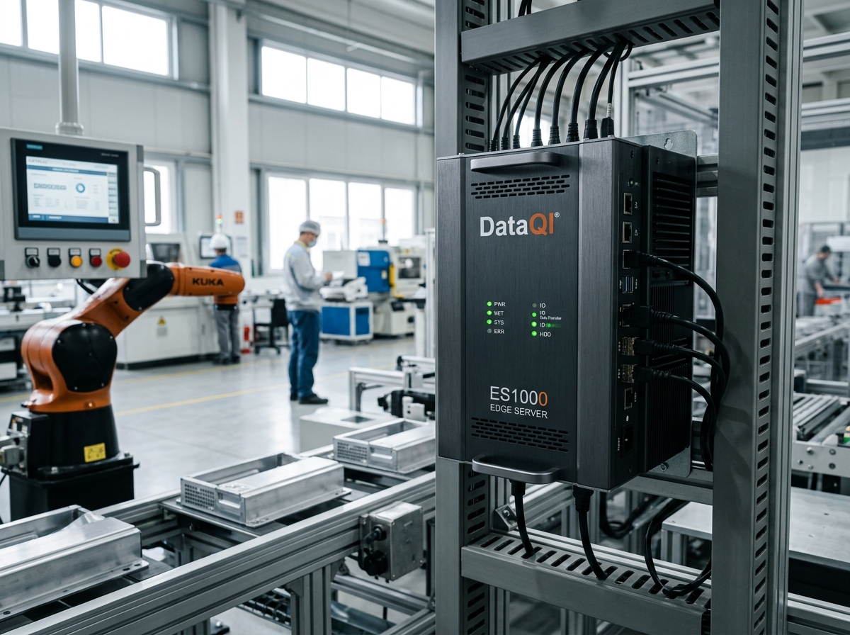 The DataQI on-site appliance box, a self-contained pre-configured hardware unit installed on the factory floor